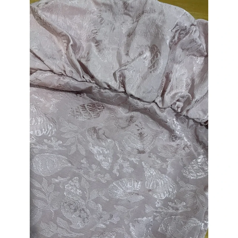 Vtg Springs Rose Pink Embossed‎ Shells Shower Curtain Ruffled Valance 70x72
